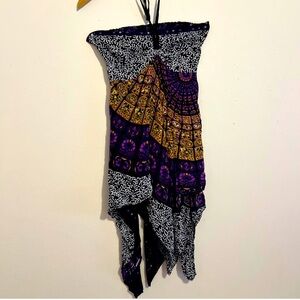Bohemian Strapless Dress in Purple and Gold
